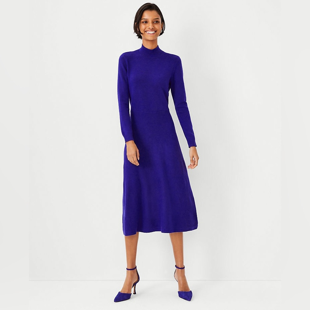 NWT - Ann Taylor - Midi Flare Sweater Dress - Rich Ultraviolet - Size Small
